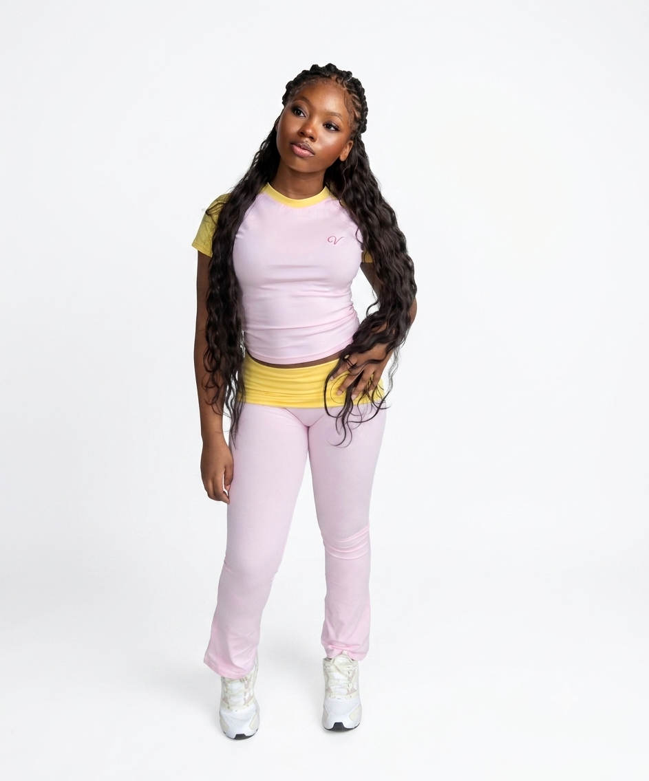 Embroied  Pink and Yellow Set