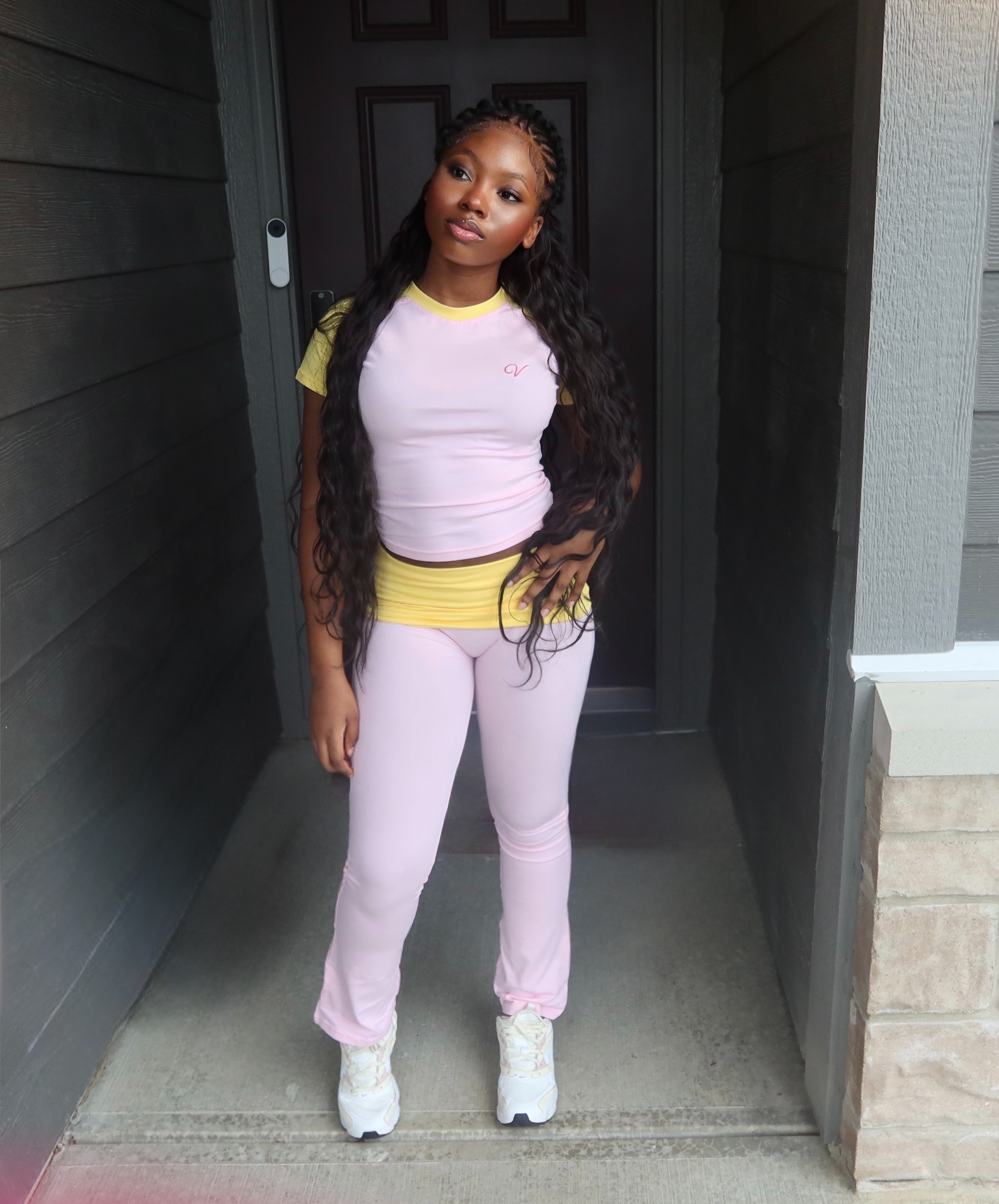 Embroied  Pink and Yellow Set