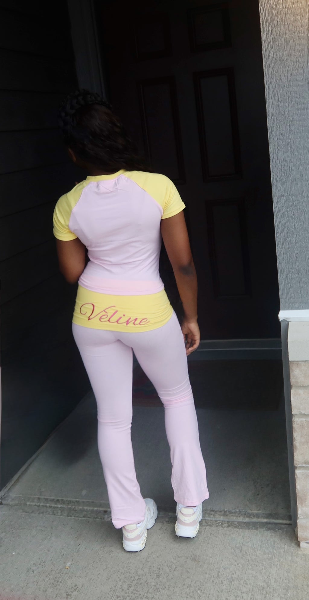 Embroied  Pink and Yellow Set