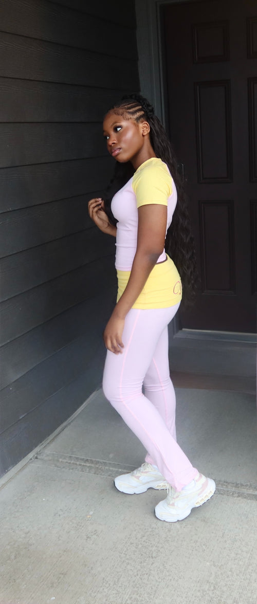 Embroied  Pink and Yellow Set